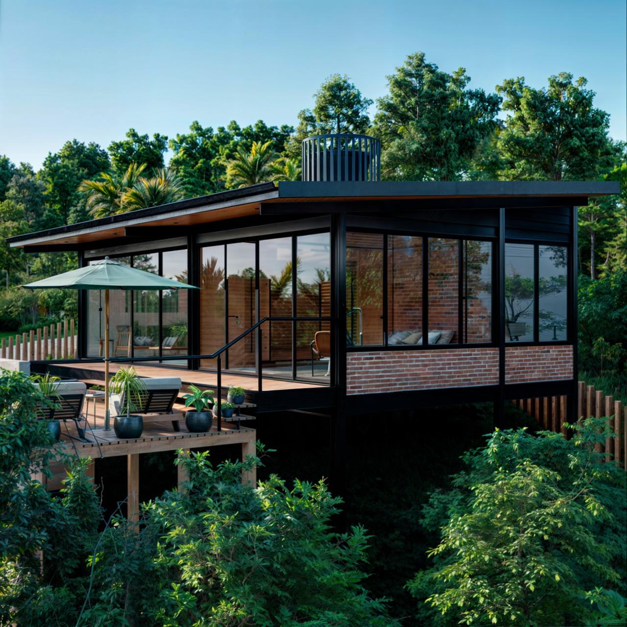 Cabana São Miguel - estrutura moderna em aço e vidro integrada à natureza