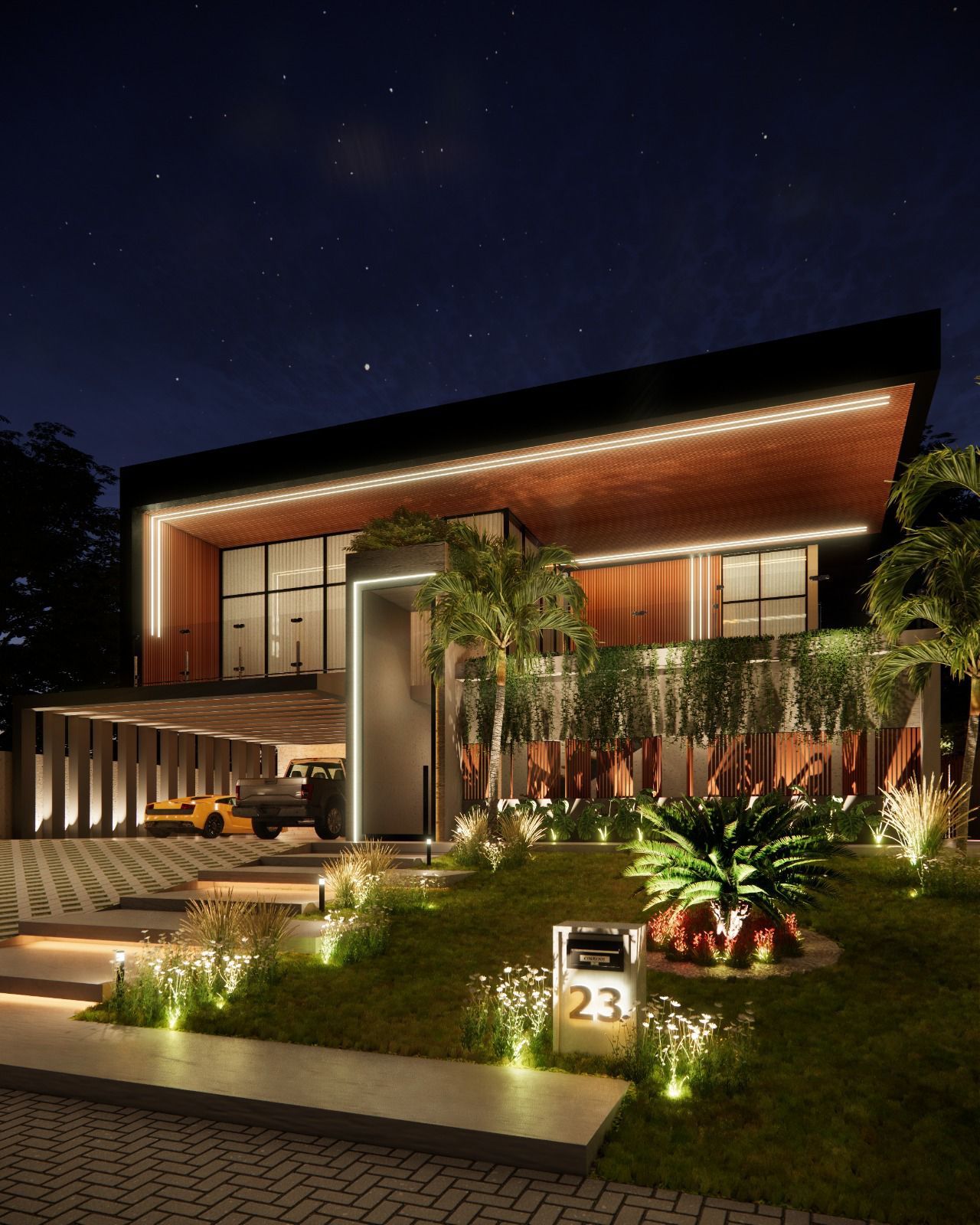 Casa de alto padrão com iluminação cênica - projeto Reccon Construtora Blumenau